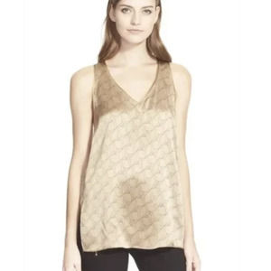 Rag & Bone Hill Gold Pure Silk Geometric Printed V-Neck Sleeveless Blouse